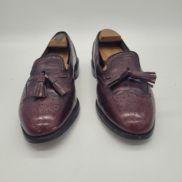 Allen Edmonds Shoes Men 8D Auburn  Burgundy Wingtip Slip On Loafers - Picture 3 of 15